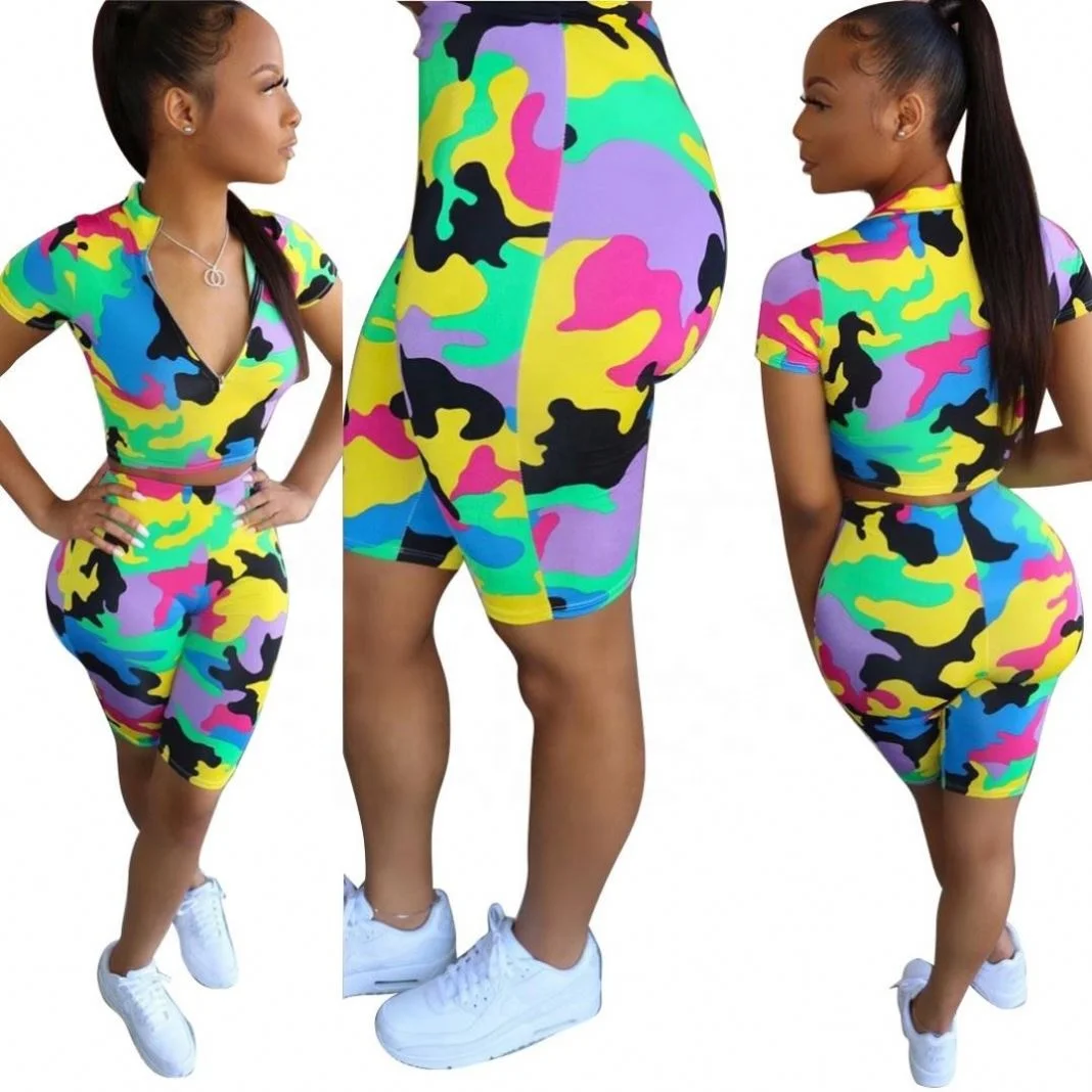 ZYY644 Classic fashion cool women's camouflage print outfit tshirt two piece summer two piece biker short set
ZYY644 Classic fashion cool women's camouflage print outfit tshirt two piece summer two piece biker short set