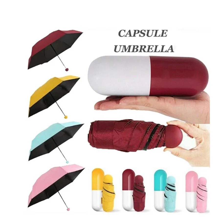 

Mini Capsule Shaped Three Design Paraplui Payung Sombrillas Paraguas Folding Capsule Umbrella Yellow With Logo Prints Capsule, Customized
