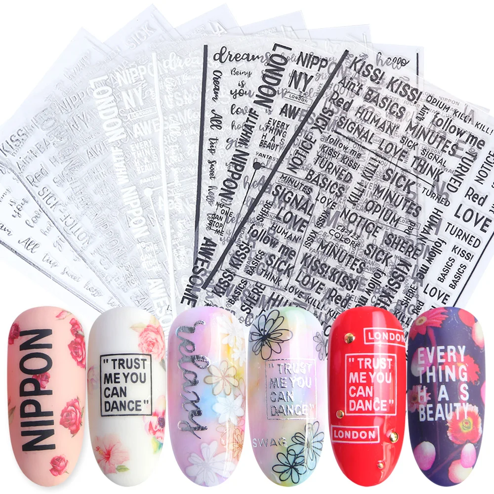 1pc Silver Black White English letter Designs Fashion Nail Decals Manicure 3D Self-adhesive Nail Art Stickers
1pc Silver Black White English letter Designs Fashion Nail Decals Manicure 3D Self-adhesive Nail Art Stickers