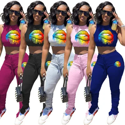 Women Sport Lips Print 2 Piece Set Tracksuit Mini T-shirt Tops Stacked Bell Bottom Jogger Suit Sweatpants Matching Set Outfits
Women Sport Lips Print 2 Piece Set Tracksuit Mini T-shirt Tops Stacked Bell Bottom Jogger Suit Sweatpants Matching Set Outfits