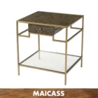 Retro gold brass hollow design console desk with drawer