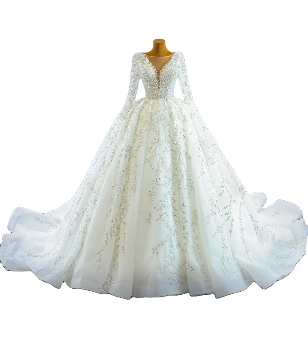 Wholesale Ivory O-neck Ball gown long sleeves ball bridal dress luxury Pear with sequin bead wedding dress floor length, Custom made
Wholesale Ivory O-neck Ball gown long sleeves ball bridal dress luxury Pear with sequin bead wedding dress floor length, Custom made