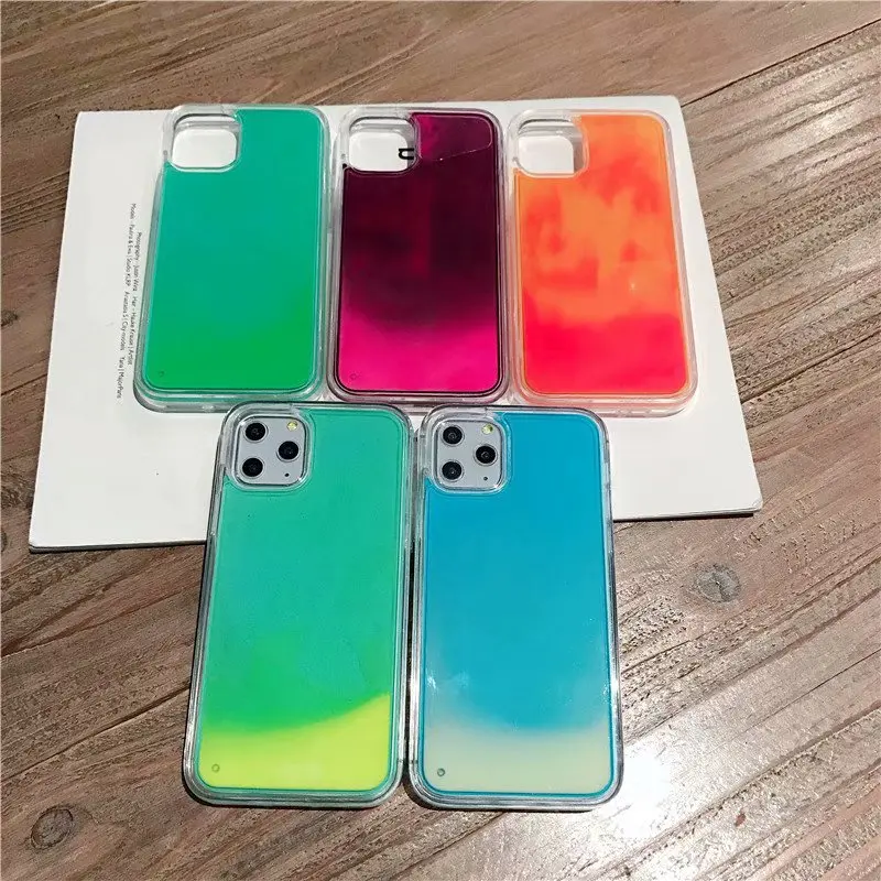 

2019 Luminous Quicksand Phone Protective Case Glow In Dark Liquid for iphone 11 pro max , for iphone 11 neon sand mobile cases