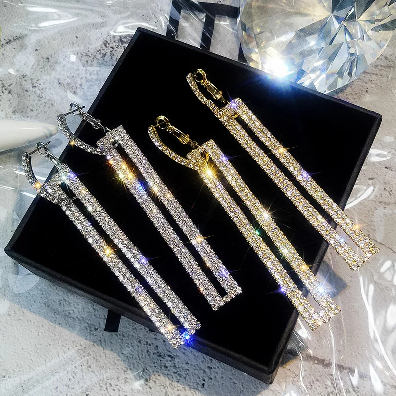 Fashion Long Geometric Luxury Gold Silver Drop Earrings Korean Rectangle Dangle Rhinestone Earring, As pic
Fashion Long Geometric Luxury Gold Silver Drop Earrings Korean Rectangle Dangle Rhinestone Earring, As pic