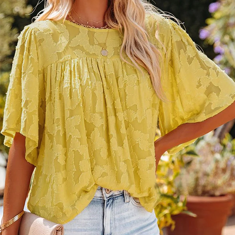 2022 Fashion Women Solid Floral Textured Short Butterfly Sleeve Babydoll Top Summer Blouses
2022 Fashion Women Solid Floral Textured Short Butterfly Sleeve Babydoll Top Summer Blouses