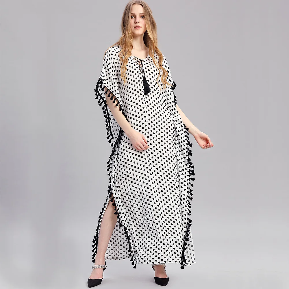 Summer black poka dot printed split maxi dress african boho style v-neck short batwing sleeve casual dresses for women ladies, White
Summer black poka dot printed split maxi dress african boho style v-neck short batwing sleeve casual dresses for women ladies, White
