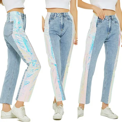 B53483A Lately trendy BF style lady high waist fashion patchwork pants 
B53483A Lately trendy BF style lady high waist fashion patchwork pants