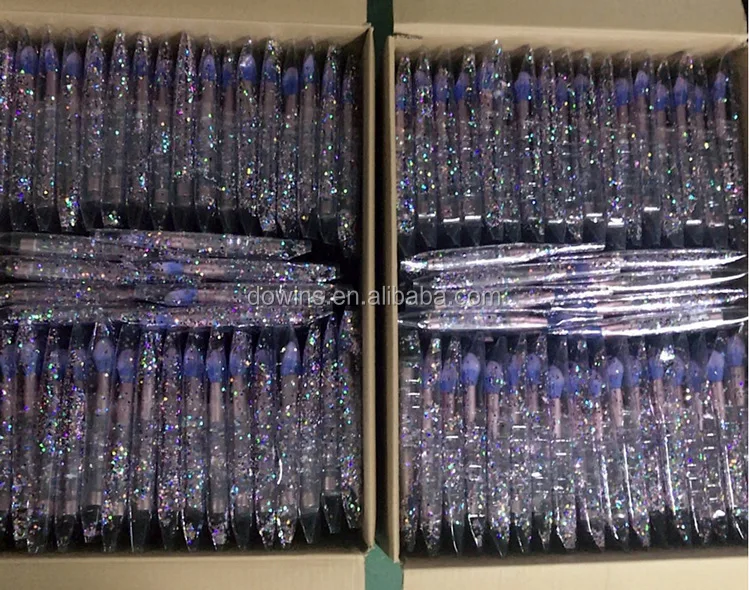 wholesale custom logo 7 pcs bling transparent rainbow DIY diamond crystal rhinestone makeup brush set with glitter pvc bag 