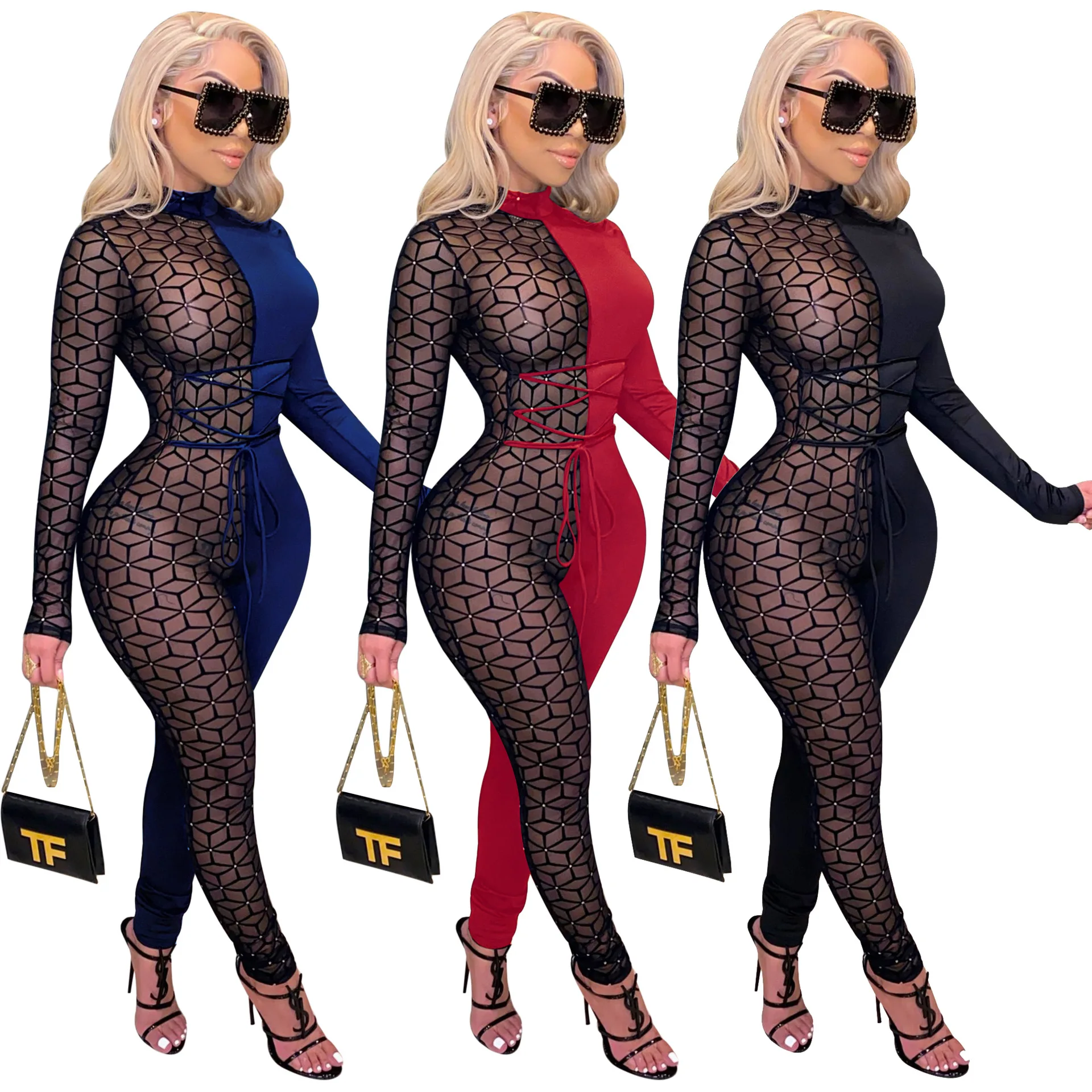 2021 women clothing fall black color women bodycon bodysuit patchwork mesh sexy women jumpsuit for sale
2021 women clothing fall black color women bodycon bodysuit patchwork mesh sexy women jumpsuit for sale