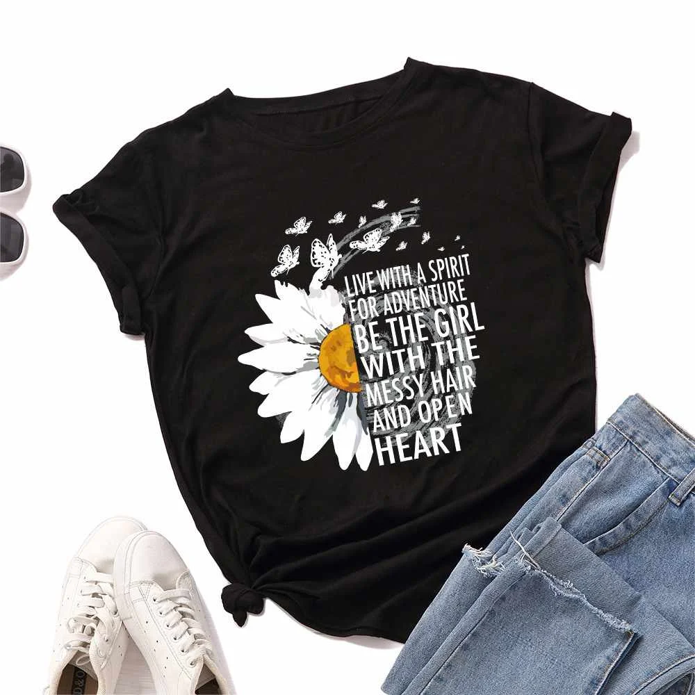 New Summer Cotton Women T-shirts Creative Chrysanthemum Inspirational Letter Print T Shirt Plus Size Mujer Tee Tops
New Summer Cotton Women T-shirts Creative Chrysanthemum Inspirational Letter Print T Shirt Plus Size Mujer Tee Tops