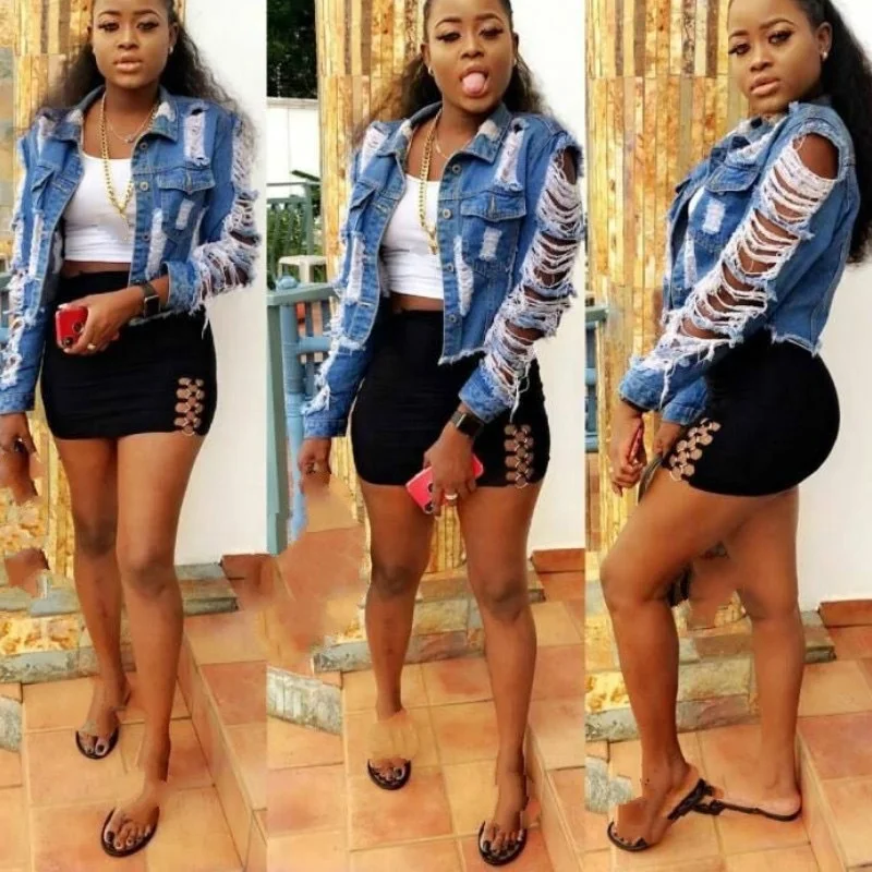 2021 New Design fashion trendy short jeans coat with hole solid long sleeve tassel design lapel pocket front jeans jacket, As picture or customized make
2021 New Design fashion trendy short jeans coat with hole solid long sleeve tassel design lapel pocket front jeans jacket, As picture or customized make