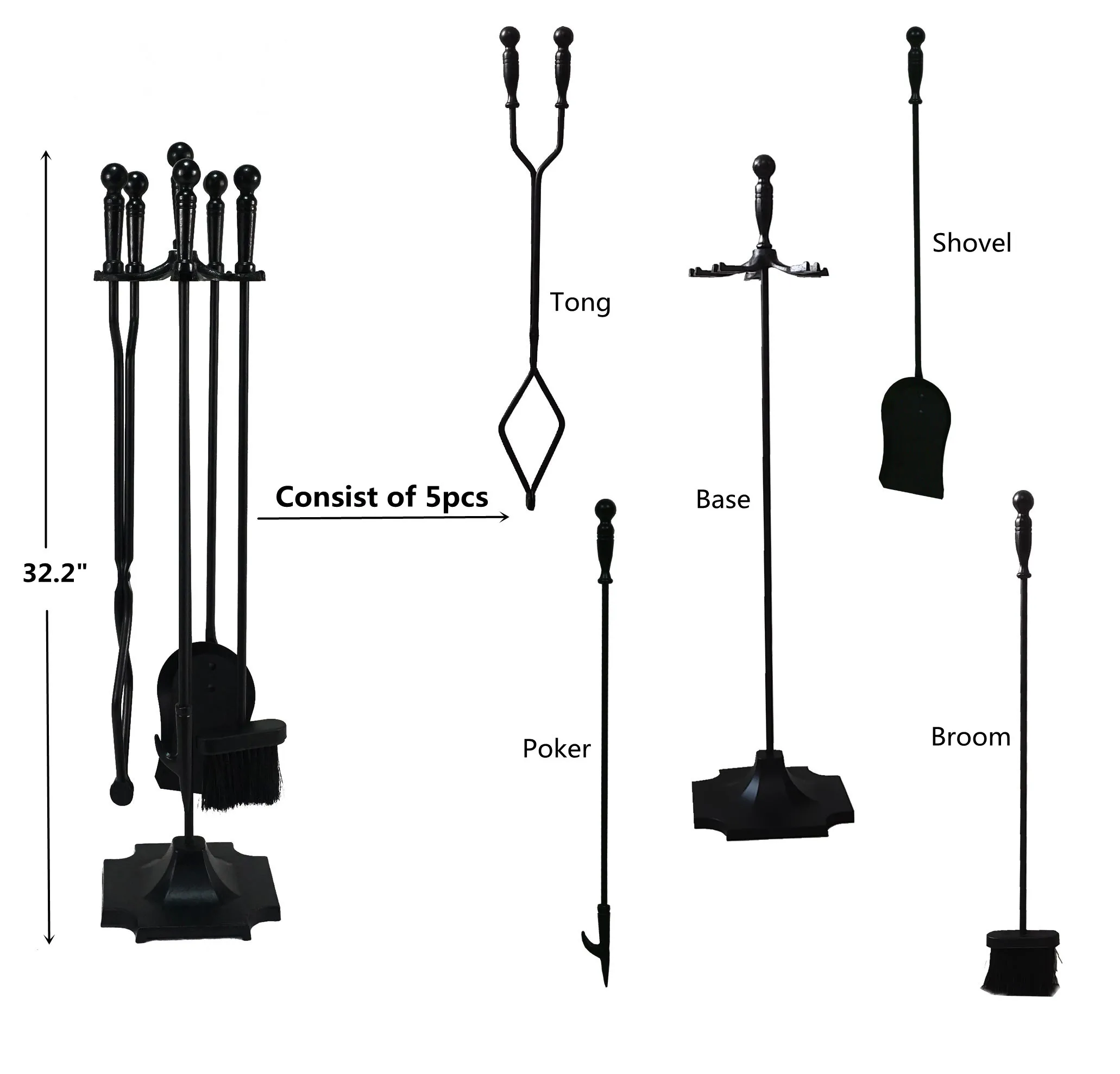Fireplace Tool Sets Black Fire Poker Fireplace Tool 32.2'' Fireplace Accessories 5pcs/Set, Black, silver, gold
Fireplace Tool Sets Black Fire Poker Fireplace Tool 32.2'' Fireplace Accessories 5pcs/Set, Black, silver, gold