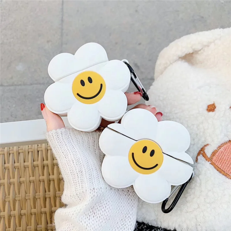 

Accessories for Apple Airpods 1 2 Pro Anti Fall Soft Silicone Cover 3D Cute Smiley sunflower Wholesale Protective Design Cases