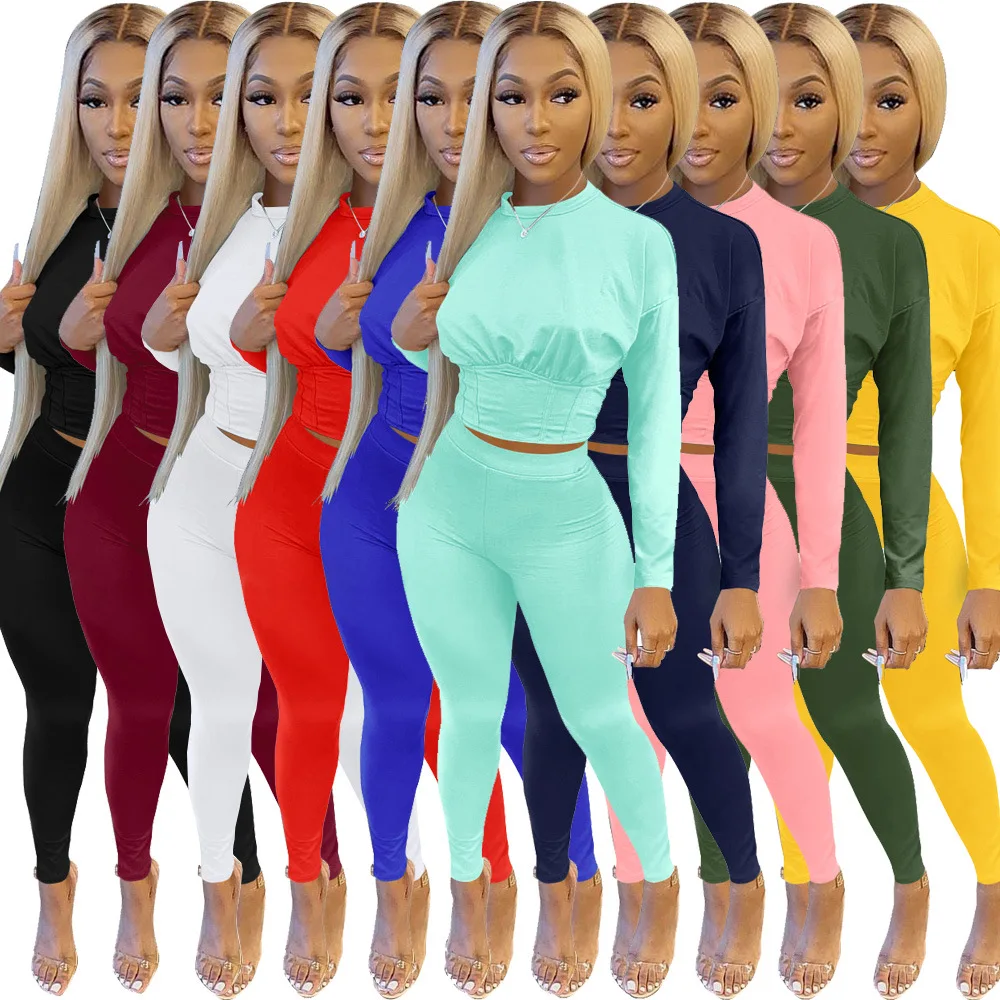 Long sleeve solid color crop tops casual fitness women sets two piece set women clothing 2021 summer fall sports waist D11433
Long sleeve solid color crop tops casual fitness women sets two piece set women clothing 2021 summer fall sports waist D11433