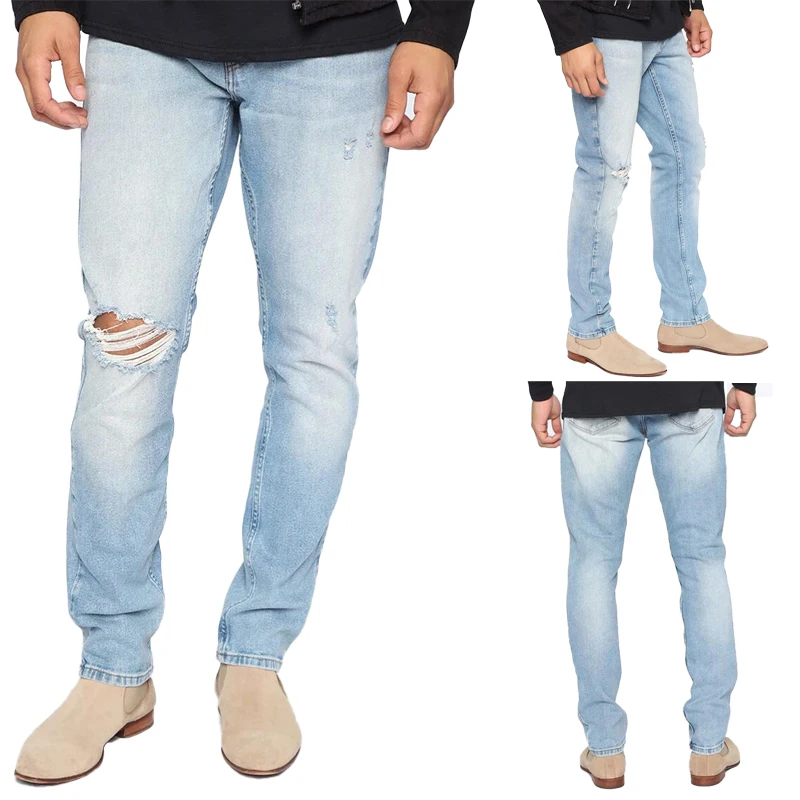 Wholesale designers 2021 casual washed ripped denim pants men's skinny slim fit jeans, Light blue
Wholesale designers 2021 casual washed ripped denim pants men's skinny slim fit jeans, Light blue