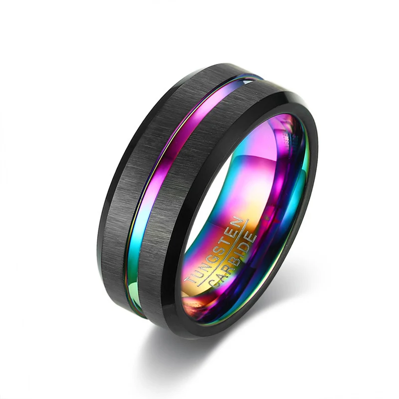 Custom Jewelry Fashionable Mens Logo Laser Tungsten Carbide Black Rainbow Ring, Black + rainbow color
Custom Jewelry Fashionable Mens Logo Laser Tungsten Carbide Black Rainbow Ring, Black + rainbow color