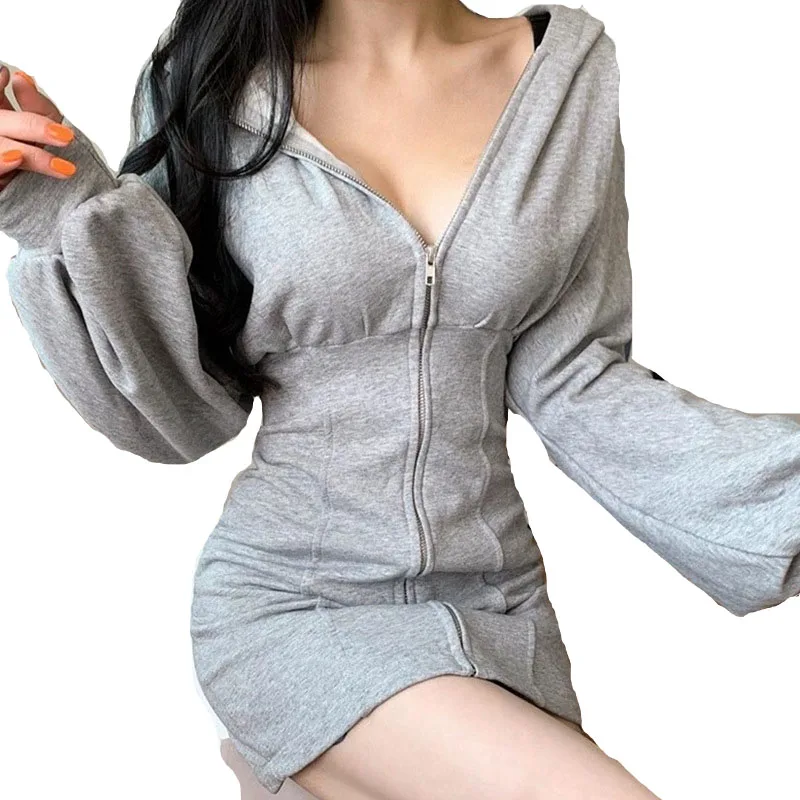 Women Solid Casual Basic Mini Dress Fall Spring Long sleeve Front Zipper Hooded Sweatshirt Dress Lady Slim Bodycon Vestido, Custom pantone color
Women Solid Casual Basic Mini Dress Fall Spring Long sleeve Front Zipper Hooded Sweatshirt Dress Lady Slim Bodycon Vestido, Custom pantone color