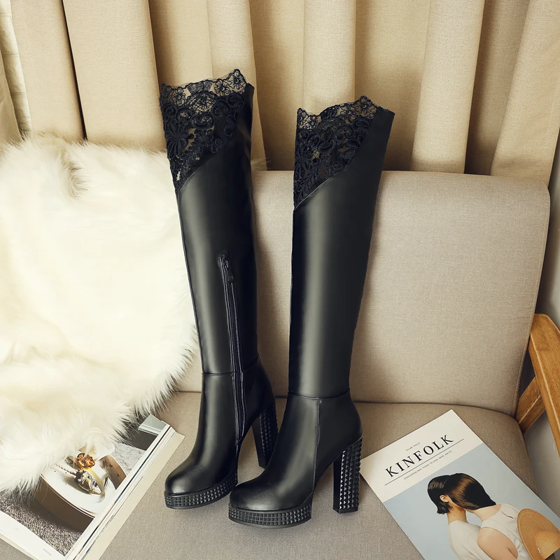 Women Club Party Waterproof Over-the-Knee Square Heel Sexy Fall Winter Boots, Black/white
Women Club Party Waterproof Over-the-Knee Square Heel Sexy Fall Winter Boots, Black/white