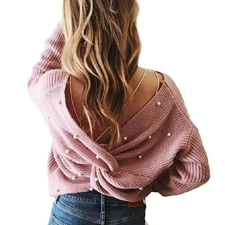 hot sale pearl beaded open cross back sexy cashmere knitted ladies sweater, As pictures show
hot sale pearl beaded open cross back sexy cashmere knitted ladies sweater, As pictures show
