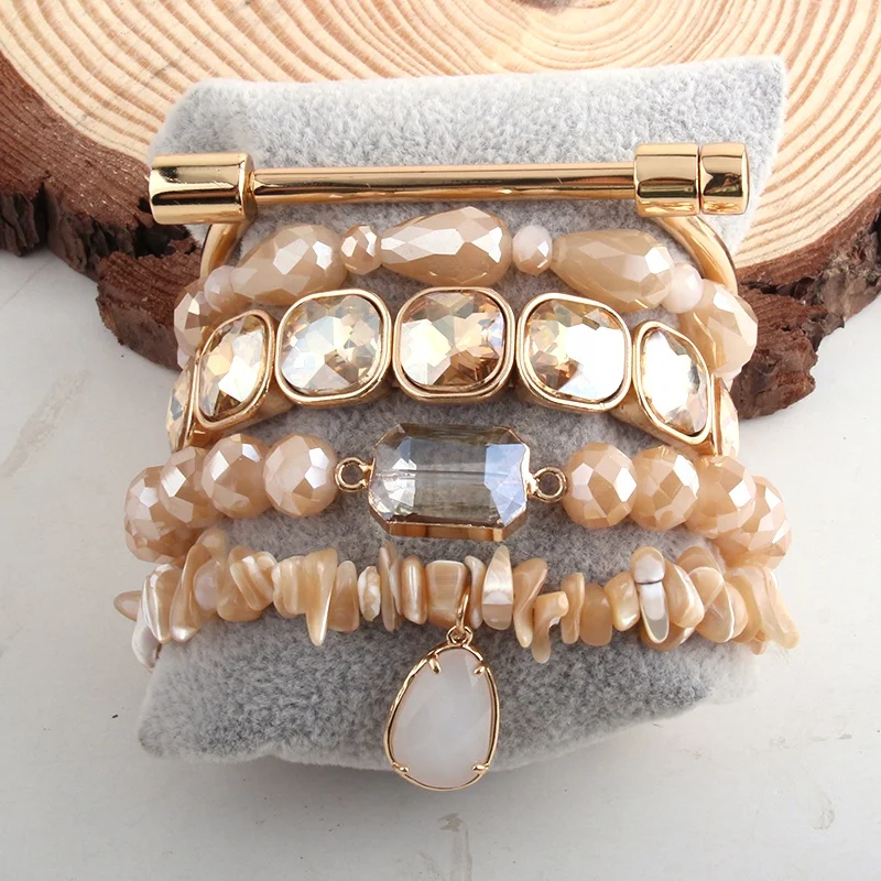 Women Fashion Flat Head Screw Bar D-shape Shackle Bangle Natural Stone Shell bling Crystal Beaded Bracelet Stack Bracelets Sets
Women Fashion Flat Head Screw Bar D-shape Shackle Bangle Natural Stone Shell bling Crystal Beaded Bracelet Stack Bracelets Sets