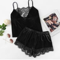Women Lace Trim Velvet Cami & Shorts Pajamas Set Women Plain Strap Sleeveless Sexy Summer Sleepwear pajamas
Women Lace Trim Velvet Cami & Shorts Pajamas Set Women Plain Strap Sleeveless Sexy Summer Sleepwear pajamas