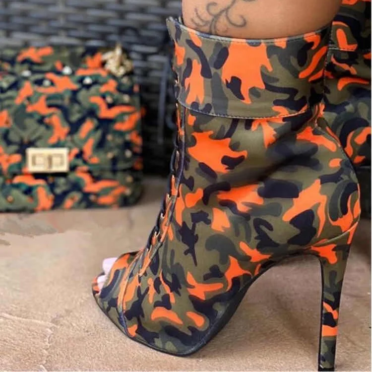 Big Size 43 Camouflage Open Round Peep Toe Thin Heel Front Lace Up Women Ankle Boots High Heel Dress Shoes With Bags
Big Size 43 Camouflage Open Round Peep Toe Thin Heel Front Lace Up Women Ankle Boots High Heel Dress Shoes With Bags