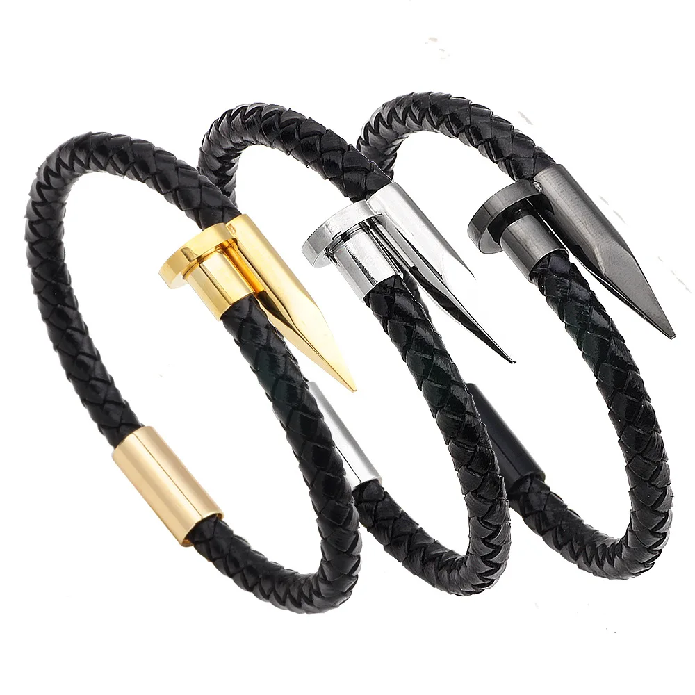 European New Design Personalized Men's Braided Leather Bracelet Handmade Cowhide Rope Stainless Steel Nail Leather Bracelet
European New Design Personalized Men's Braided Leather Bracelet Handmade Cowhide Rope Stainless Steel Nail Leather Bracelet