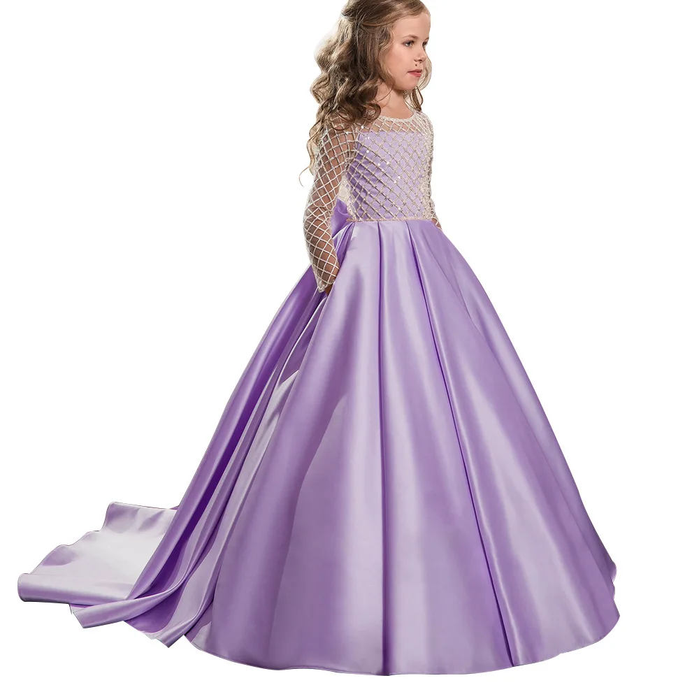 High Quality Kids Dresses For Girls Satin Trailing Lace Long Sleeves Princess Party Wedding Dress Girl Birthday Clothing
High Quality Kids Dresses For Girls Satin Trailing Lace Long Sleeves Princess Party Wedding Dress Girl Birthday Clothing