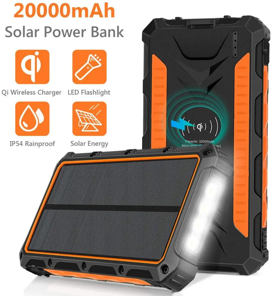 20000mAh Portable Camping Solar Charger Qi Wireless Charging Solar Power Bank for Mobile Cell Phone, Black/orange/red
20000mAh Portable Camping Solar Charger Qi Wireless Charging Solar Power Bank for Mobile Cell Phone, Black/orange/red