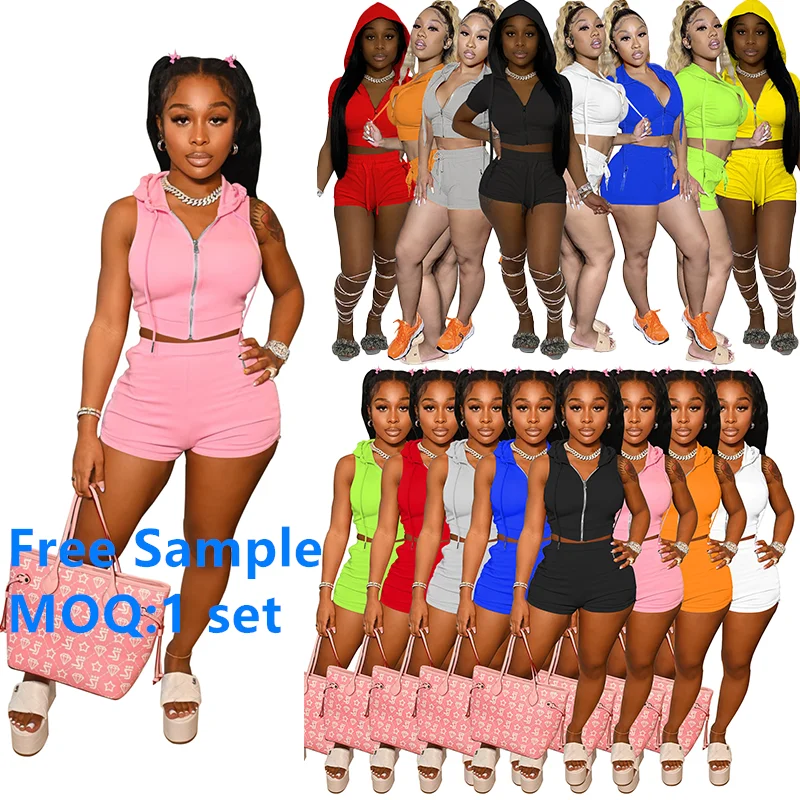 Wholesale shorts and hoodie jogger set summer crop top 2 piece women short set two pieces zip up short set, Picture color
Wholesale shorts and hoodie jogger set summer crop top 2 piece women short set two pieces zip up short set, Picture color