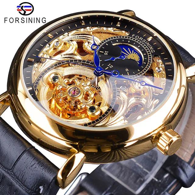 Forsining Men Luxury Gold Display Leather Moonphase Fashion Hand Skeleton Waterproof Men Automatic Mechanical Watches Men Wrist, 6-colors
Forsining Men Luxury Gold Display Leather Moonphase Fashion Hand Skeleton Waterproof Men Automatic Mechanical Watches Men Wrist, 6-colors
