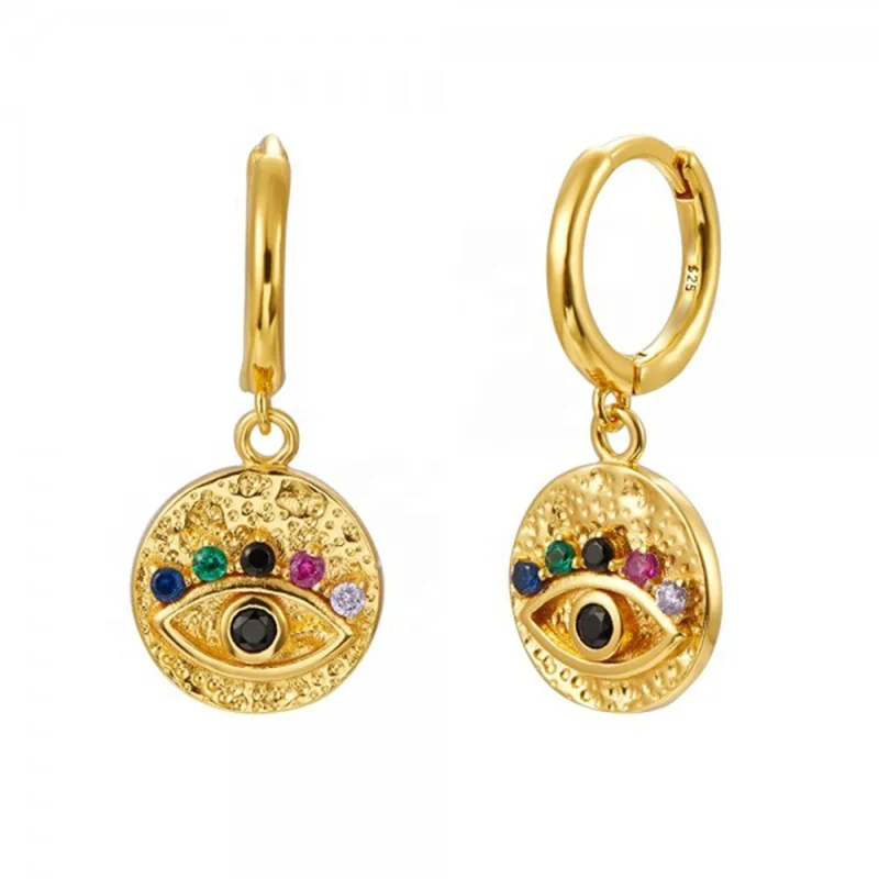 

2020 New Trendy Jewelry 925 Sterling silver Angel Eyes Charm Earring Rainbow CZ Stone Hoop Huggie Earrings For Women, Gold and silver