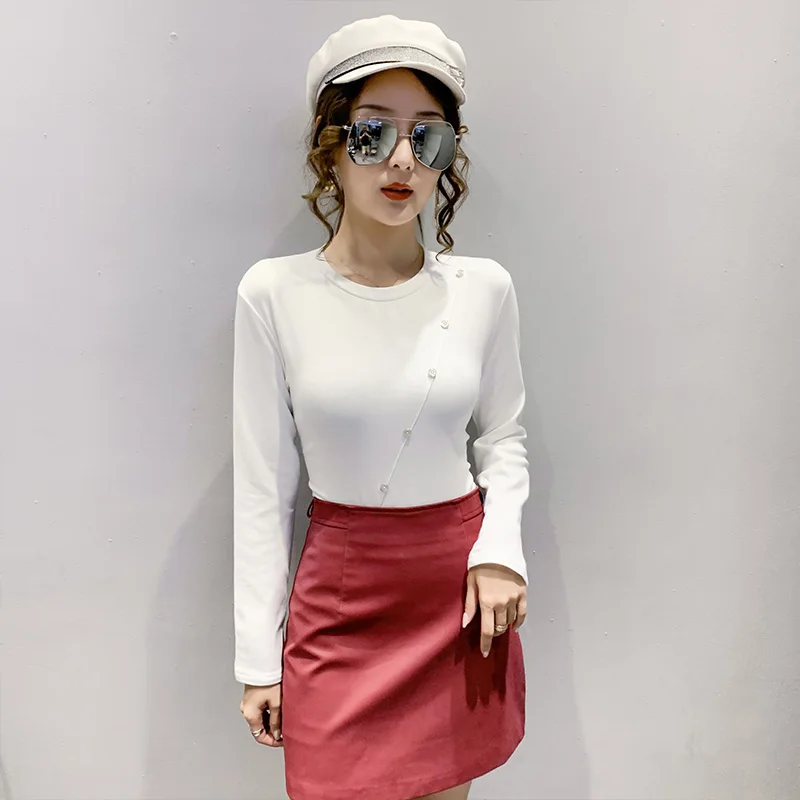Autumn Korean Fashion Round Neck Solid Color Button Women's Long Sleeve T-shirt, Black;green;white;purple
Autumn Korean Fashion Round Neck Solid Color Button Women's Long Sleeve T-shirt, Black;green;white;purple
