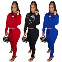 Long sleeve crop top and casual pencil pants women solid color printed two piece set
Long sleeve crop top and casual pencil pants women solid color printed two piece set