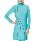 MOTIVE FORCE New Design Aqua + Grey Colorblock Islamic Muslim Swimwear With Hijab 3pcs/set