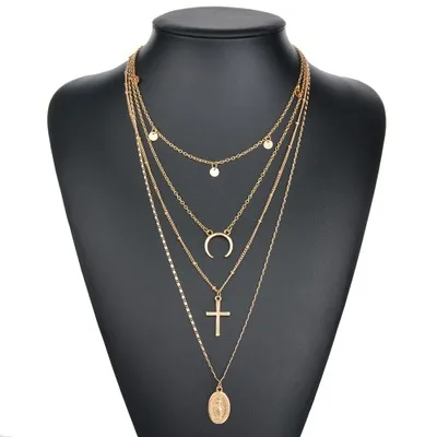 Multi-layer retro necklace metal pendant necklace set gold plated, As pic
Multi-layer retro necklace metal pendant necklace set gold plated, As pic