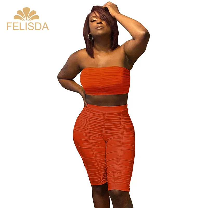 Pleated Strapless Female Backless Sexy Two Piece Set Crop Top And Shorts Knitted Pants 2 Piece Set Women Clothing 2020
Pleated Strapless Female Backless Sexy Two Piece Set Crop Top And Shorts Knitted Pants 2 Piece Set Women Clothing 2020