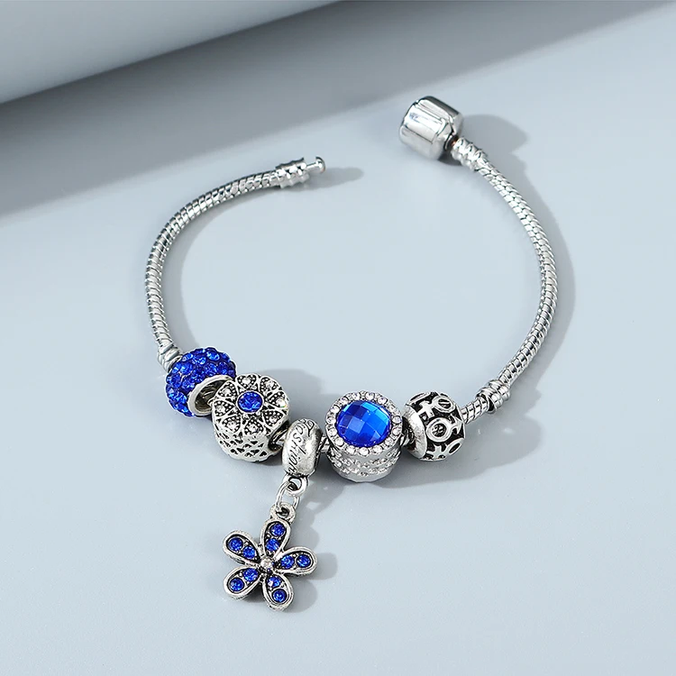 European Hotsale Blue Rhinestone Crystal Round Beads Charm Bracelet CZ Cubic Zirconia Flower Charm Bracelet For Women
European Hotsale Blue Rhinestone Crystal Round Beads Charm Bracelet CZ Cubic Zirconia Flower Charm Bracelet For Women
