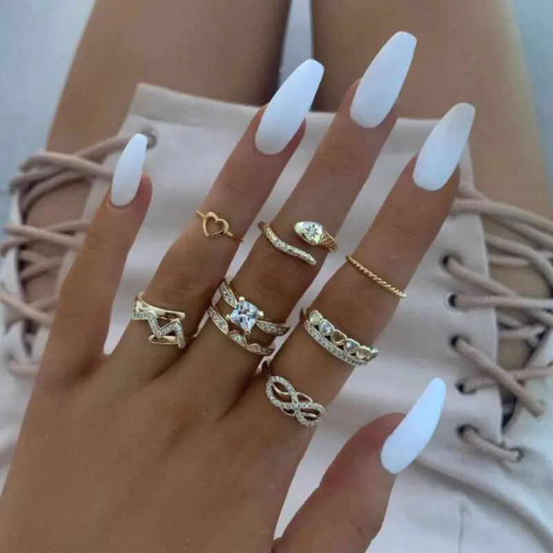 VRIUA 8Pcs/ Set Of Retro Gold Heart Snake Illimited Ring Set Ladies Crystal Simple Fashion Party Wedding Jewelry Ring Set
VRIUA 8Pcs/ Set Of Retro Gold Heart Snake Illimited Ring Set Ladies Crystal Simple Fashion Party Wedding Jewelry Ring Set