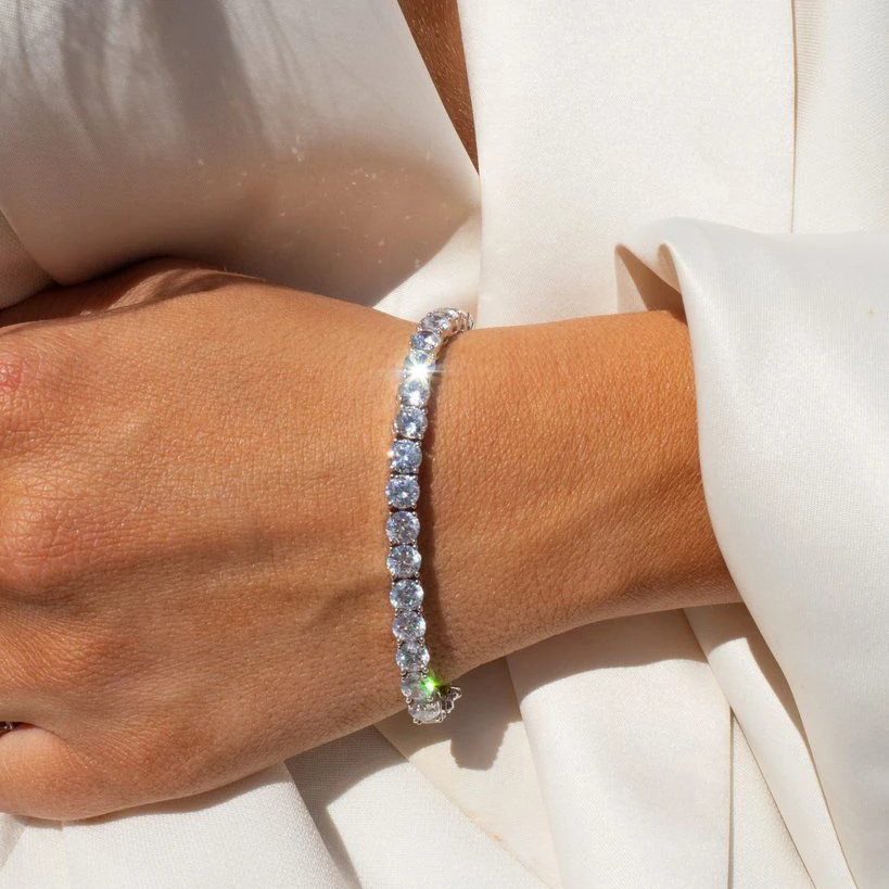 Wholesale Luxury 18K White Gold Plated 4MM Cubic Zirconia CZ Diamond Charm Tennis Bracelet for Women
