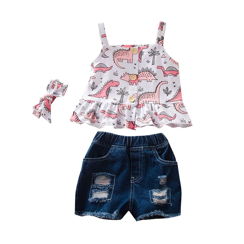 Hot sale dinosaur print 2 piece denim shorts children outfit set girls clothes, As picture show
Hot sale dinosaur print 2 piece denim shorts children outfit set girls clothes, As picture show