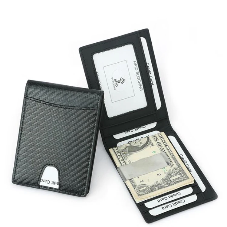 RFID Carbon Fiber Blocking PU Leather Wallet Credit Card Holder with Money Clip, Black
RFID Carbon Fiber Blocking PU Leather Wallet Credit Card Holder with Money Clip, Black