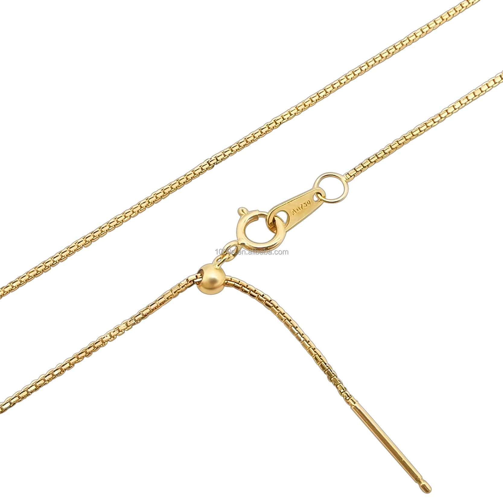 Wholesale Gold Fine Jewelry 18k Pure Solid Gold Box Chain Adjustable 0.85mm Box Chain Jewelry Necklace
Wholesale Gold Fine Jewelry 18k Pure Solid Gold Box Chain Adjustable 0.85mm Box Chain Jewelry Necklace