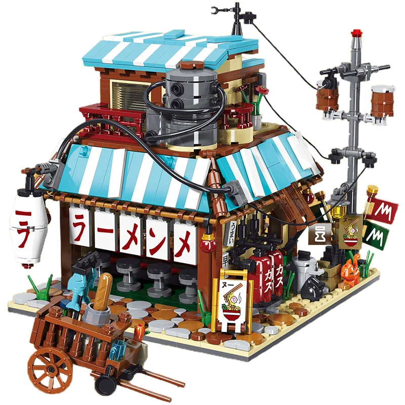 

k99 2010+pcs/set MOC NINJA Anime Ramen Shop create Building Blocks Bricks Kids Christmas Gifts