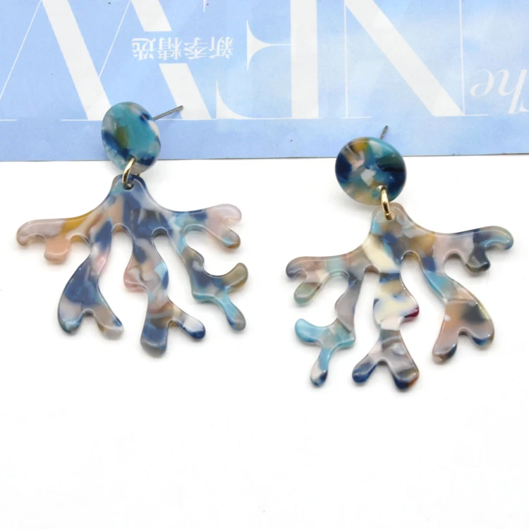 Custom color acetate coral shape ear jewelry girl lady fashion colorful monstera earrings