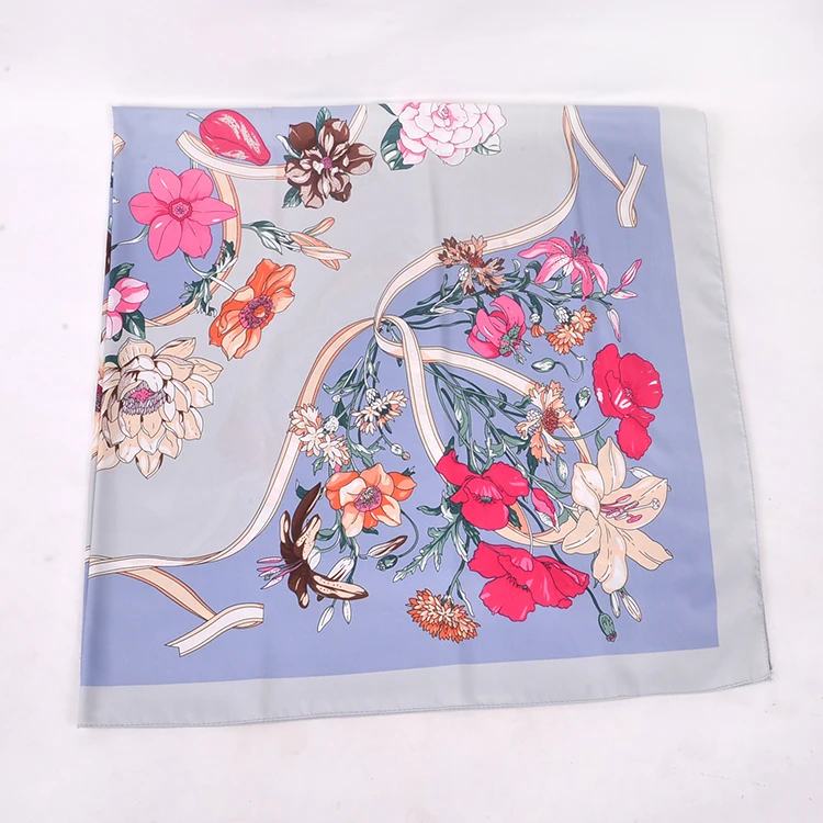 Top Quality Fashion Simple Style FENNYSUN 130*130cm Big Square Machine Printing Silk Retro Decorated Scarves Hand Rolled