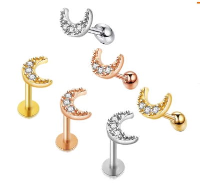 Zircon Moon Stainless Steel Women's Ear Bone Nail Screw Earring Piercing Jewelry Ear Nail Lip Nail Lip Ring Human Body Piercing, Silver/gold/rose gold
Zircon Moon Stainless Steel Women's Ear Bone Nail Screw Earring Piercing Jewelry Ear Nail Lip Nail Lip Ring Human Body Piercing, Silver/gold/rose gold