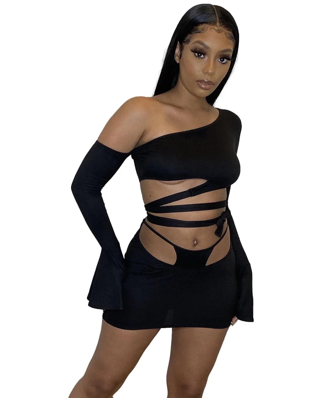 Summer Sexy Hollow Out Solid 2 Pieces Dresses Set Women Flared Sleeve Top Bandage Pencil Mini Women's Clothing Skirts
Summer Sexy Hollow Out Solid 2 Pieces Dresses Set Women Flared Sleeve Top Bandage Pencil Mini Women's Clothing Skirts