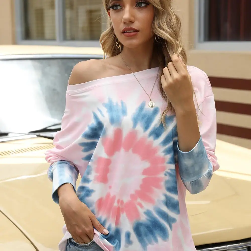 2021 Spring Women Clothing Tie Dye Off Shoulder T-shirt Loose Top Trendy Women Clothing, Picture shows
2021 Spring Women Clothing Tie Dye Off Shoulder T-shirt Loose Top Trendy Women Clothing, Picture shows