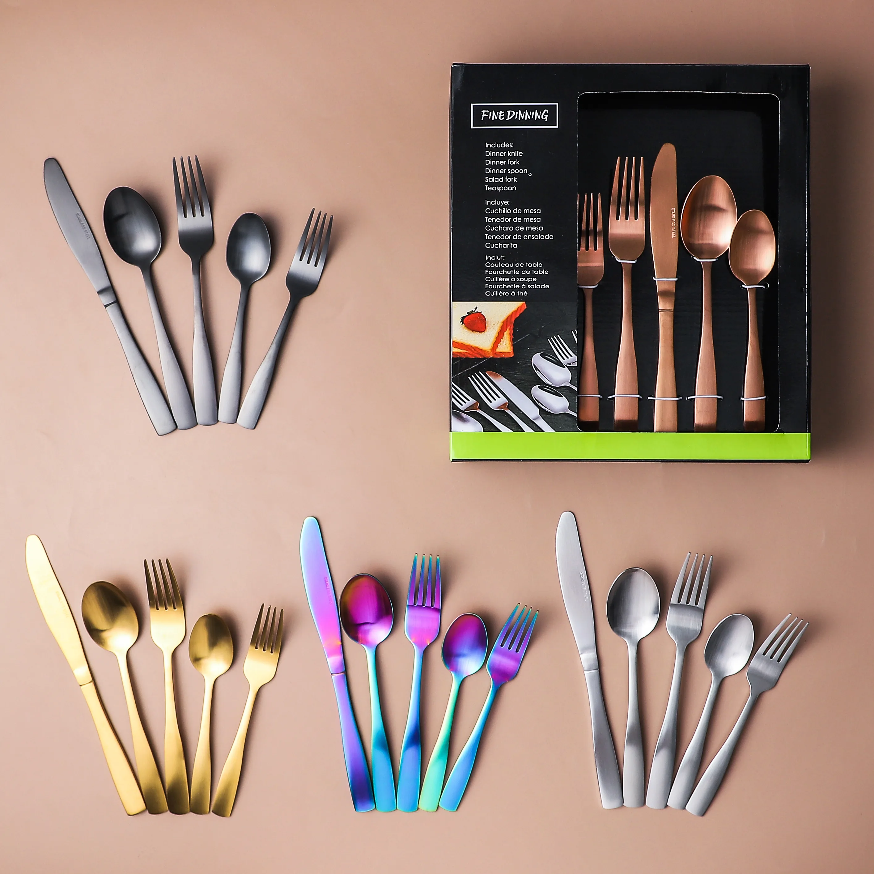 Household items made china spoon and fork set stainless schwarzes besteck matt gold flatware set, Customized color
Household items made china spoon and fork set stainless schwarzes besteck matt gold flatware set, Customized color